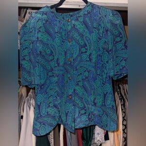 Leslie Fay Blue and Green Paisley Blouse